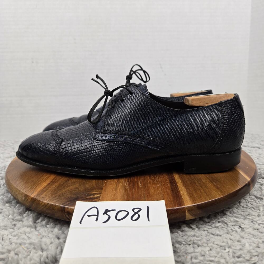 David Eden Mens 9 Navy Alligator Lizard Exotic Cap Toe Fashion Oxford Dress Shoe